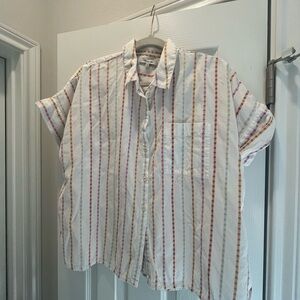 Madewell White Short-Sleeve Button-Up Shirt with Multi-Color Stripes